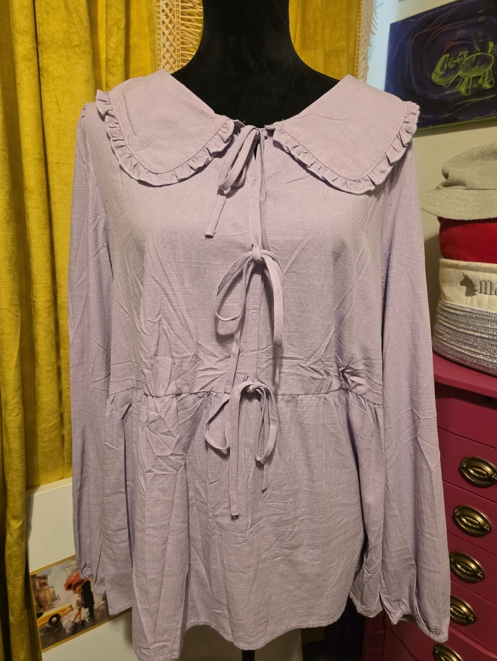 Lilac Ruffle Peter Pan Collar Tie-Front Blouse XL